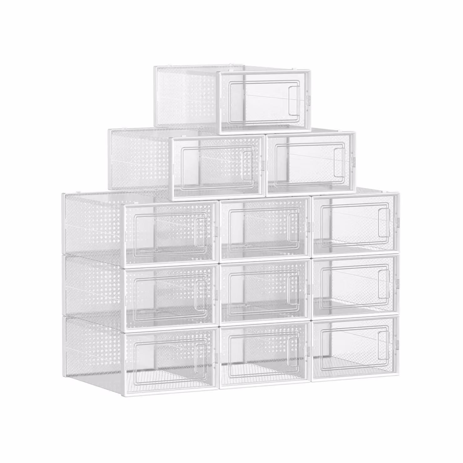 Pacco da 12 Scatole per Scarpe Contenitori per Scarpe, Trasparente + Bianco / 33 x 23 x 14 cm