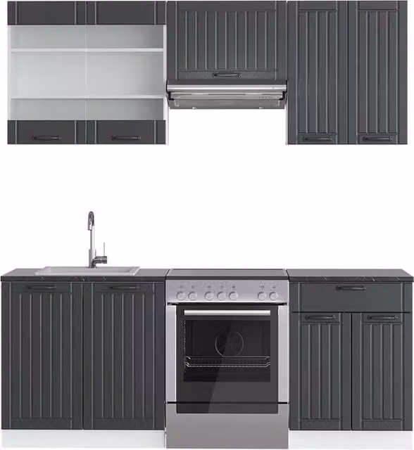 Cucina componibile Fame-Line Vicco in stile rustico, colore Antracite e Bianco, L: 200 cm