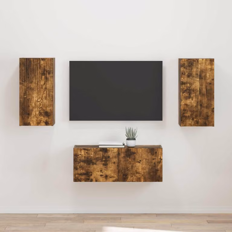 Set di 2 mobili TV moderni vidaXL in legno MDF color rovere fumé marrone