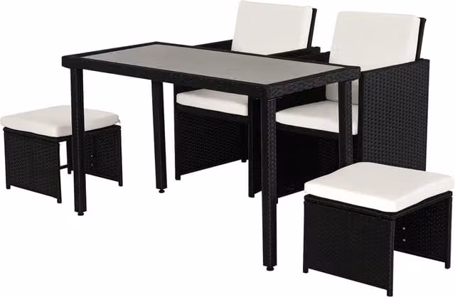 Set Giardino Polyrattan ¨C Minimal ¨C 11 Pezzi con Cuscini Nero