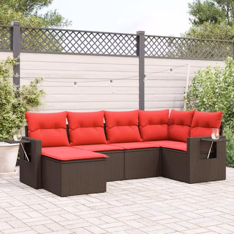 Maison Exclusive - Set di 6 divani da giardino con cuscini, marrone, polyrattan