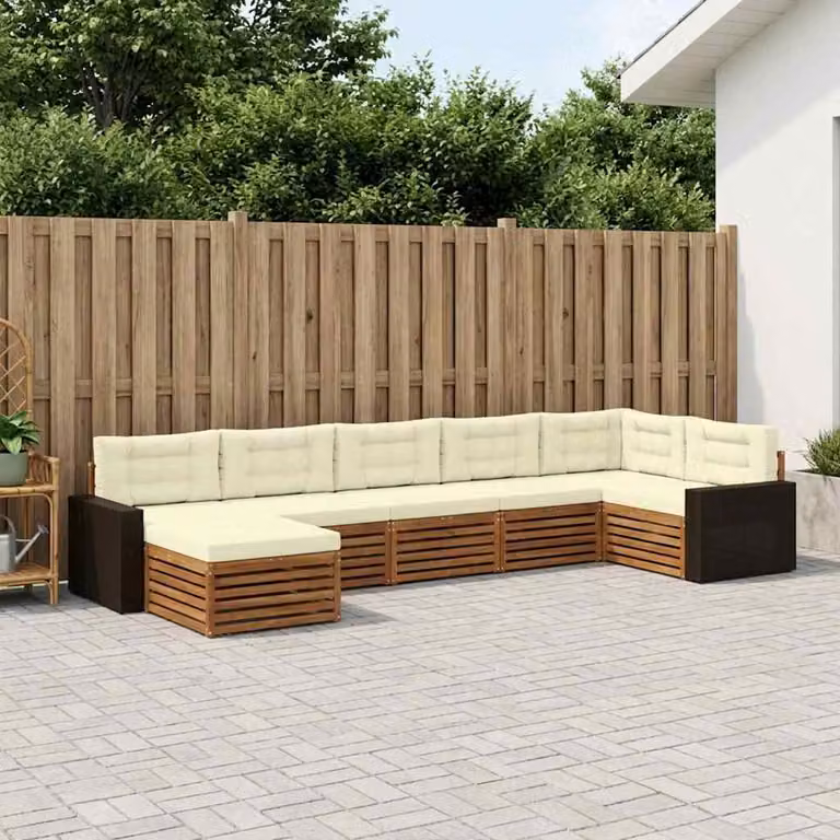Set di divani da esterno moderno vidaXL in legno di acacia, 7 pezzi, colore naturale e crema