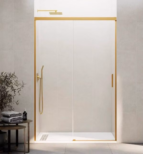 Box doccia frontale BASIC 1 fisso + 1 scorrevole 145-150 cm (61-66) oro vetro trasparente