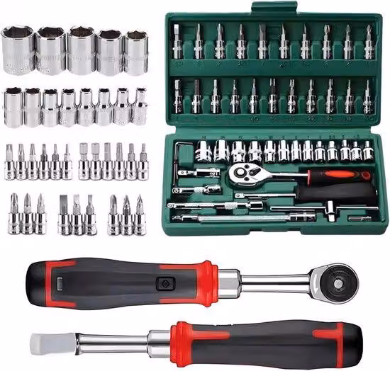 Kit di riparazione auto con valigetta per attrezzi, 46 pezzi, colore verde