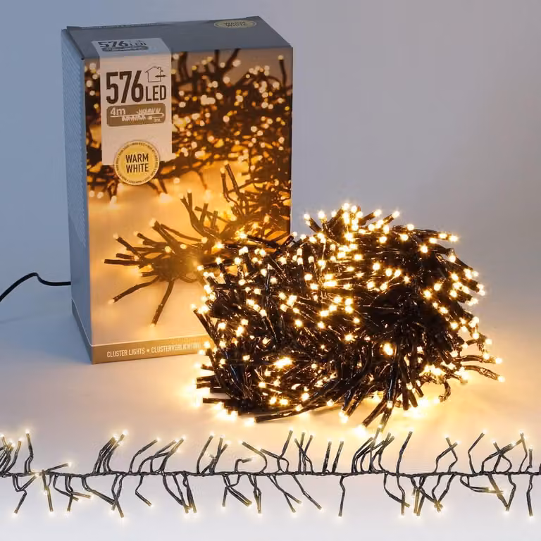 Catena luminosa a LED, 4 metri, 576 LED, luce bianca calda, gruppo luminoso, grado di protezione IP44
