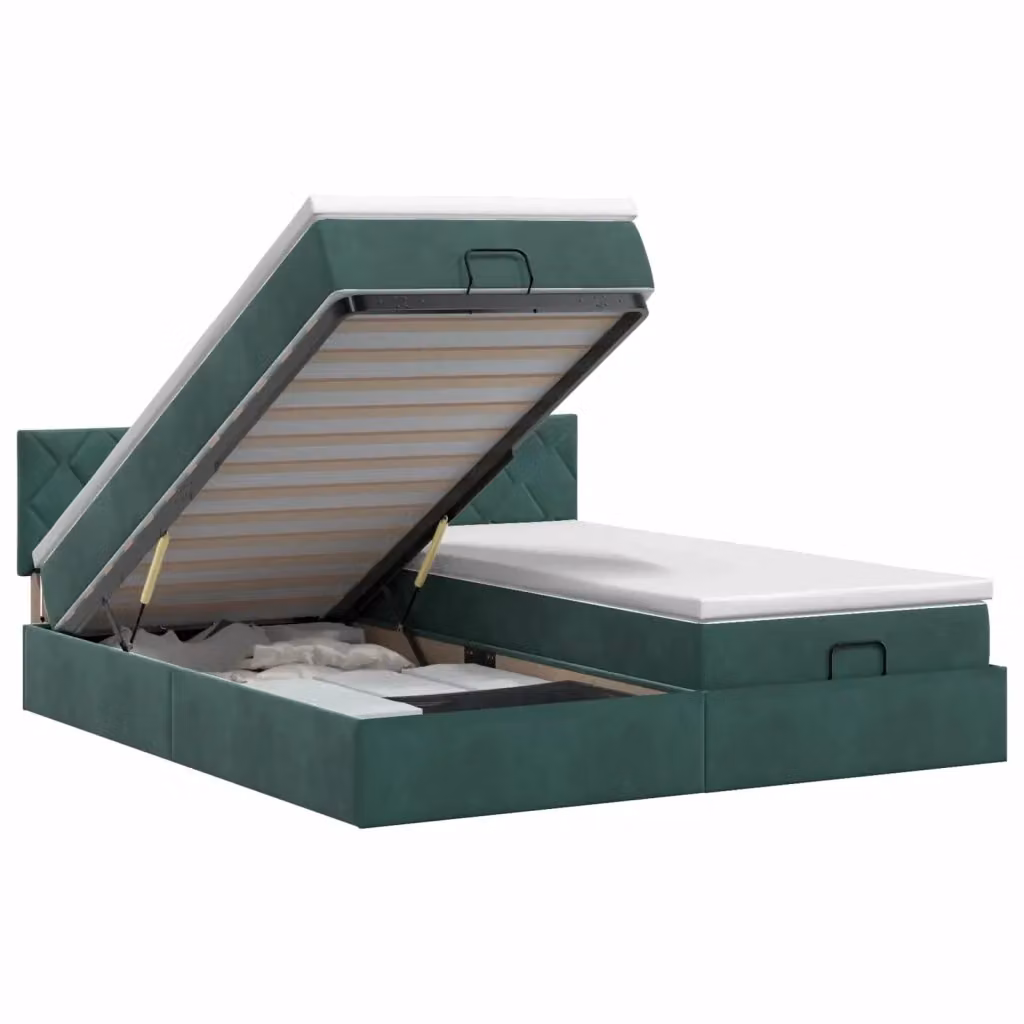 Letto ottomano con contenitore e materasso vidaXL in velluto verde e bianco L/P/H: 180 x 200 x 88 cm – 2