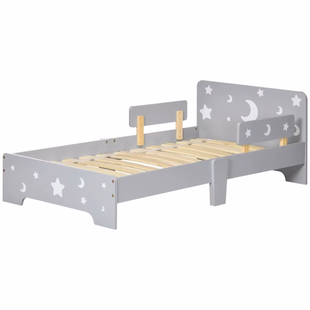Letto per bambini Xylo con decorazioni stelle e luna in MDF e truciolato, colore grigio, L: 143 cm, P: 76 cm, H: 49 cm – 2