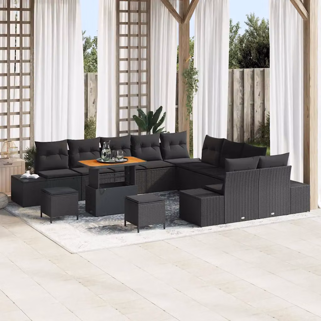 Set Divano da Giardino vidaXL a forma a U con 13 pezzi, Nero – 1