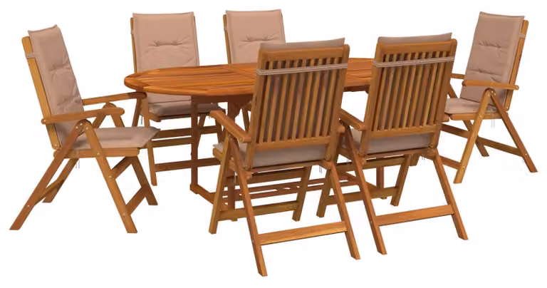 Set da giardino da 7 pezzi, realizzato in legno massello di acacia naturale