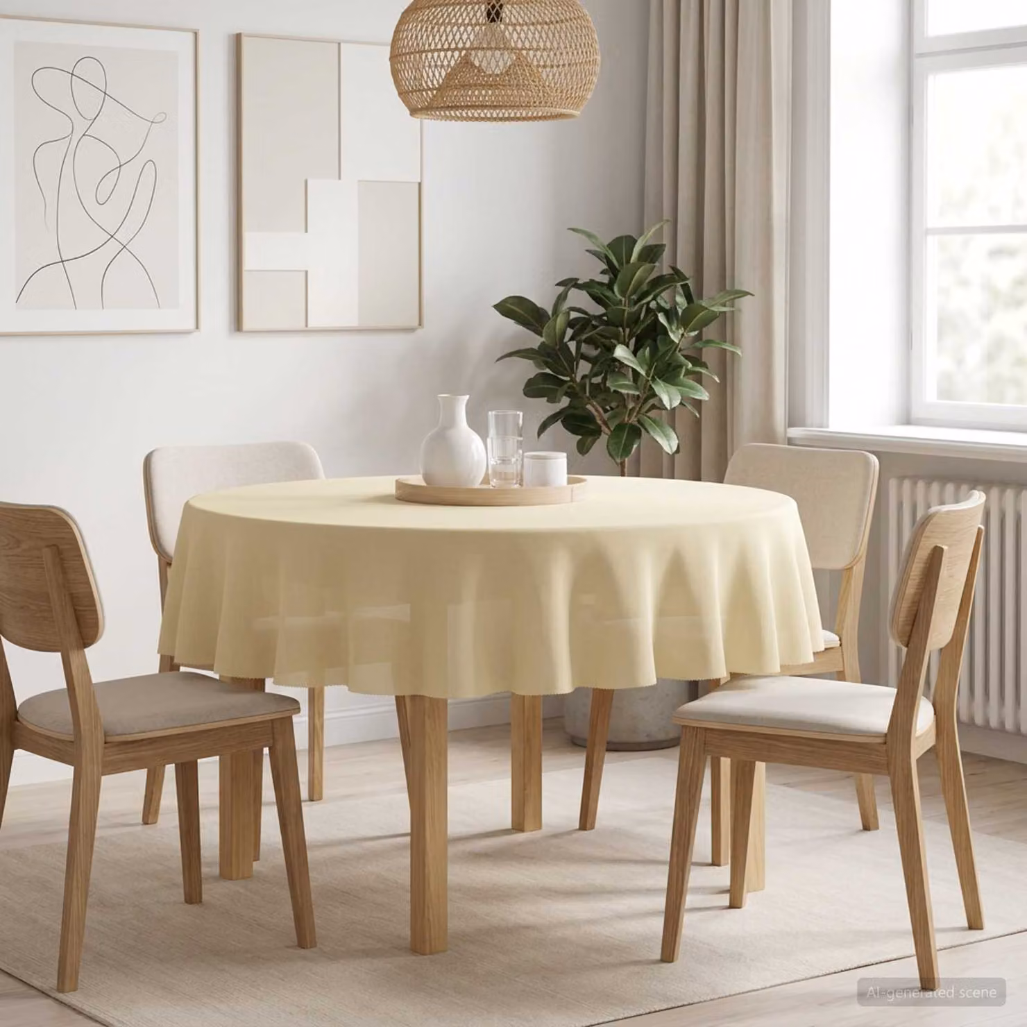 Set di 5 tovaglie rotonde vidaXL in poliestere, colore bianco crema, Ø 160 cm
