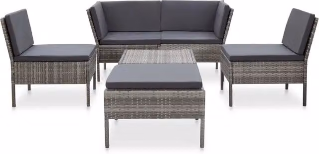 Set Divani da Giardino 6 pz con Cuscini in Polyrattan Grigio 48942