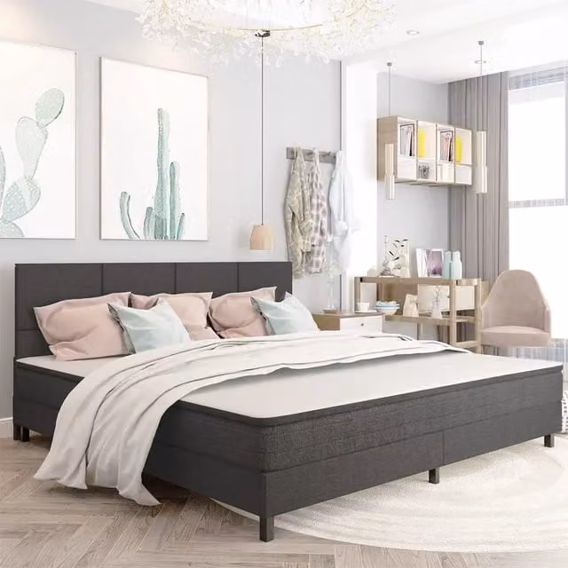 Testata Letto Moderna in Tessuto Grigio con Pannello Imbottito L: 201 cm, H: 116 cm