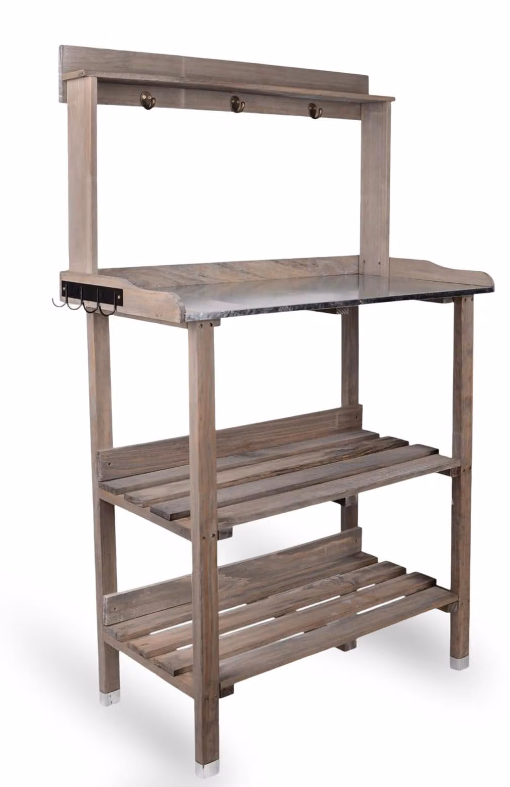 Tavolo portapiante da giardino - 76 x 38 x 91 cm - Legno - Piano in zinco - Due ripiani