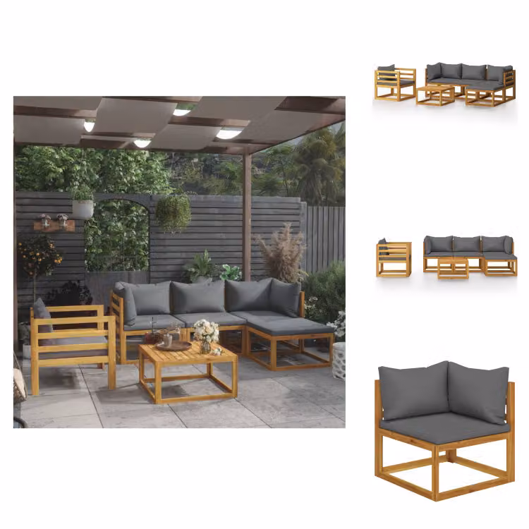 vidaXL Set di 6 pezzi da giardino con cuscini in legno massiccio di acacia - Set di mobili da giardino