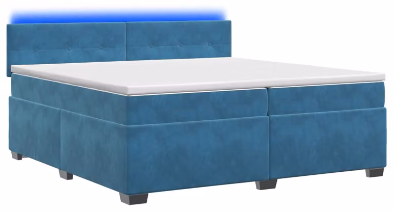Letto con struttura a molle, materasso e illuminazione LED blu, dimensioni 200 x 200 cm, rivestito in velluto
