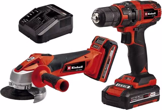 Kit Einhell TC-TK 18 LI composto da trapano avvitatore e smerigliatrice a batteria rosso