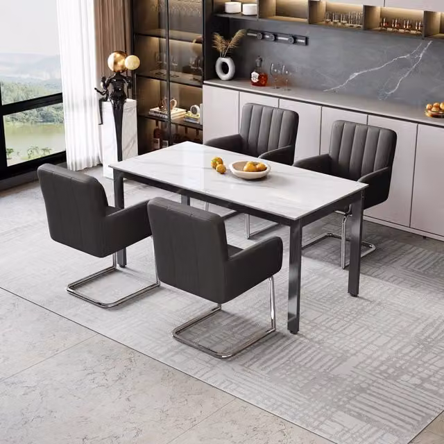 Set 4 Sedie da Pranzo Imbottite ¨C MINIMAL ¨C Gambe in Metallo, Similpelle Nero