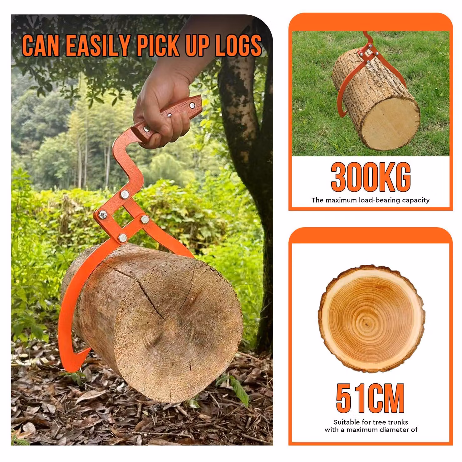 Pinza in acciaio, lunghezza 50,8 cm, capacità di trazione 600 kg, impugnatura antiscivolo, colore arancione, per uso forestale