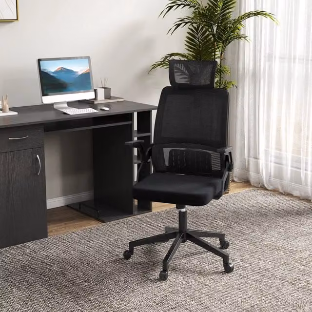 Desviae Sedia da Ufficio Ergonomica con Poggiatesta Supporto Lombare Altezza Regolabile Funzione Basculante in Rete Nero