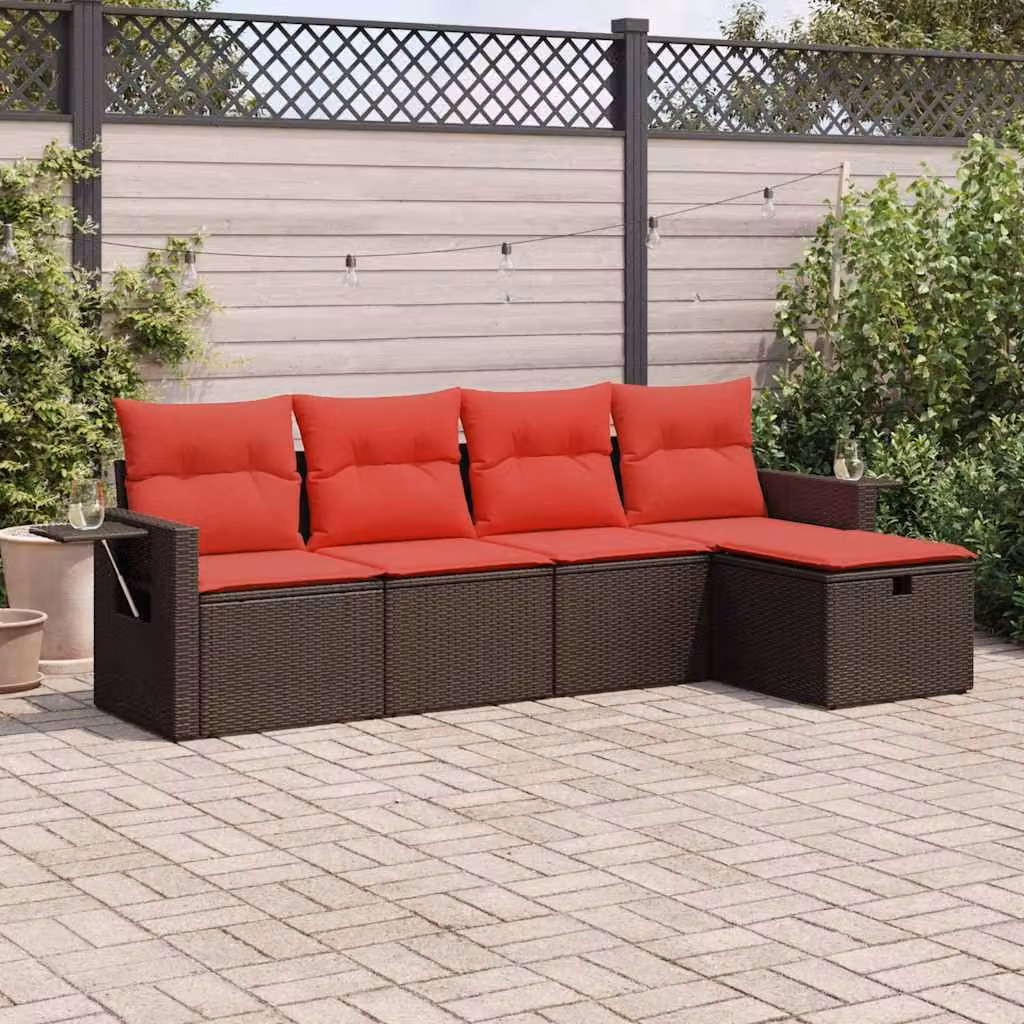 Maison Exclusive - Set Divano da Giardino 5 pz con Cuscini Marrone in Polyrattan