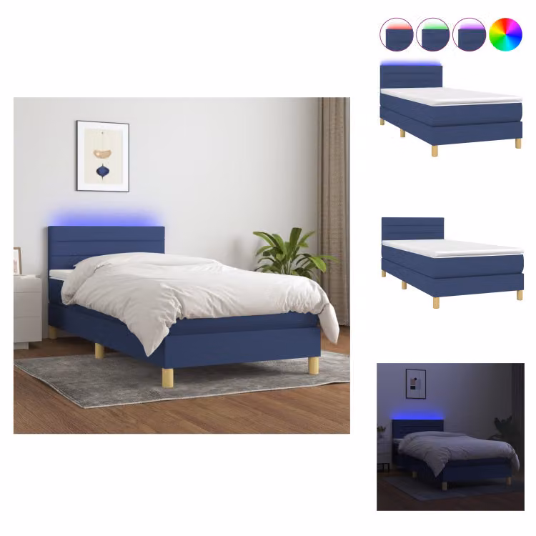 vidaXL Letto a molle con materasso e tessuto LED blu 90x200 cm - Letti e strutture letto