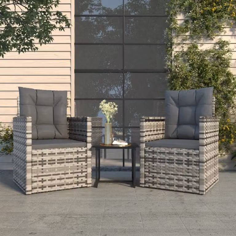 vidaXL set salotto da giardino 3 pezzi con cuscini in poly rattan grigio - set salotto da giardino - set salotto da giardino - set salotto da esterno - set salotto da patio
