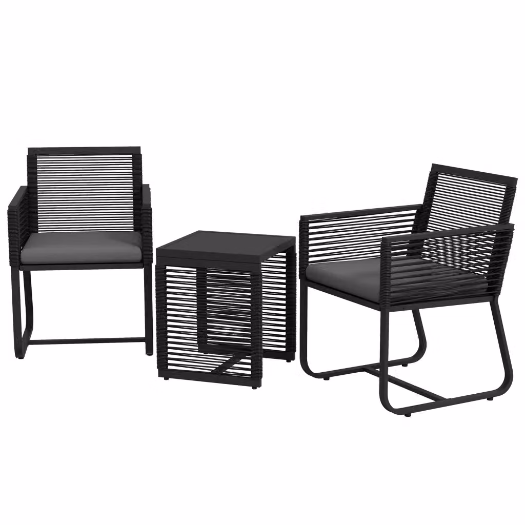 Set da giardino Minimal composto da poltroncine e tavolino in rattan nero con cuscini e vetro – 2
