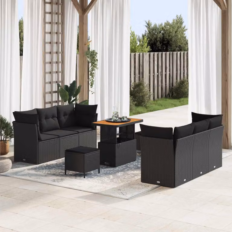 Maison Exclusive - Set da giardino composto da 9 pezzi, divano in rattan sintetico nero