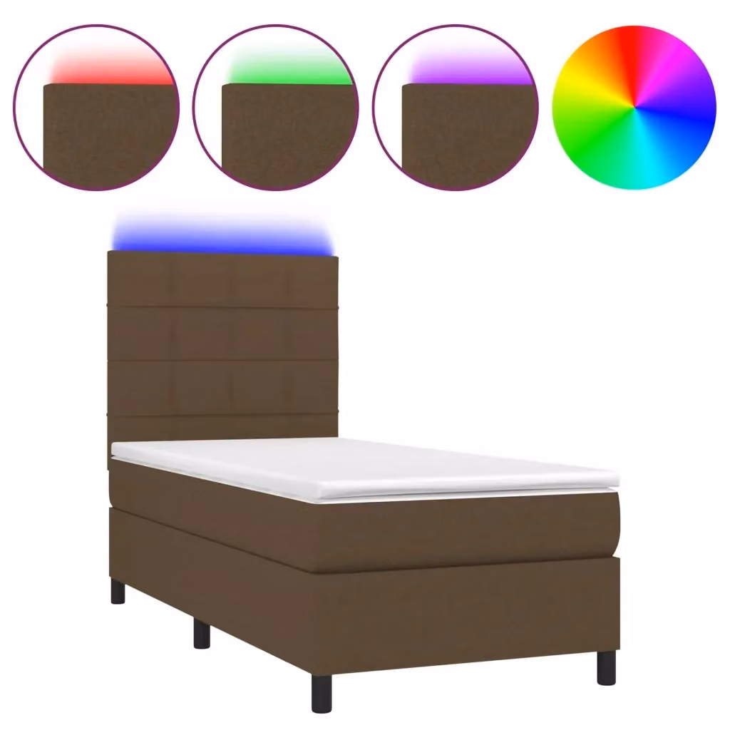 Letto con Materasso a Molle e Illuminazione LED vidaXL, Marrone Scuro e Bianco, L/P: 90 x 190 cm – 2