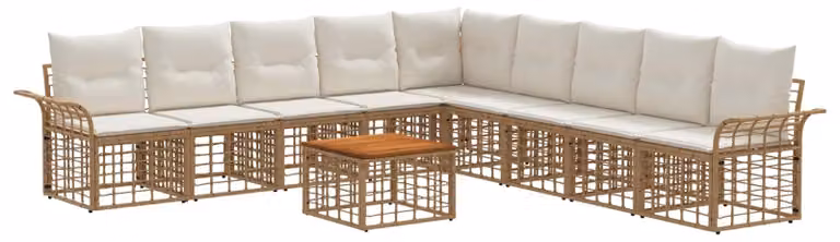 Set di divani da esterno 10 pcs Naturale e Bianco Crema