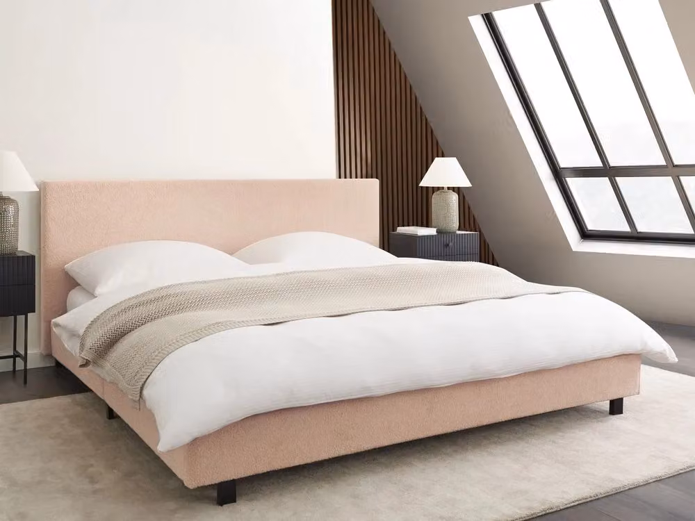 Letto ad acqua BELIANI King Size in tessuto bouclé beige con poggiatesta design moderno L/P/H: 200 x 180 x 108 cm – 2