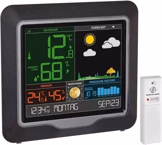 Stazione Meteo Indoor e Outdoor - Stazione Meteo - Sensore Wireless - Termometro, Barometro, Umidistat - Sensore Esterno - Temperatura - Previsioni del Tempo