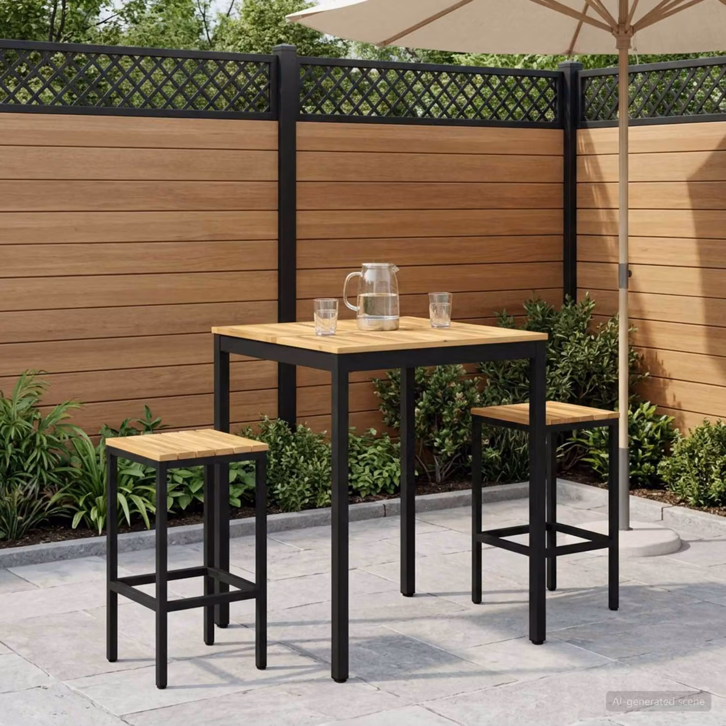 vidaXL Tavolo Bar da Giardino NAARDEN in Legno di Acacia Bianco e Nero L: 80 cm, P: 80,5 cm, H: 105 cm