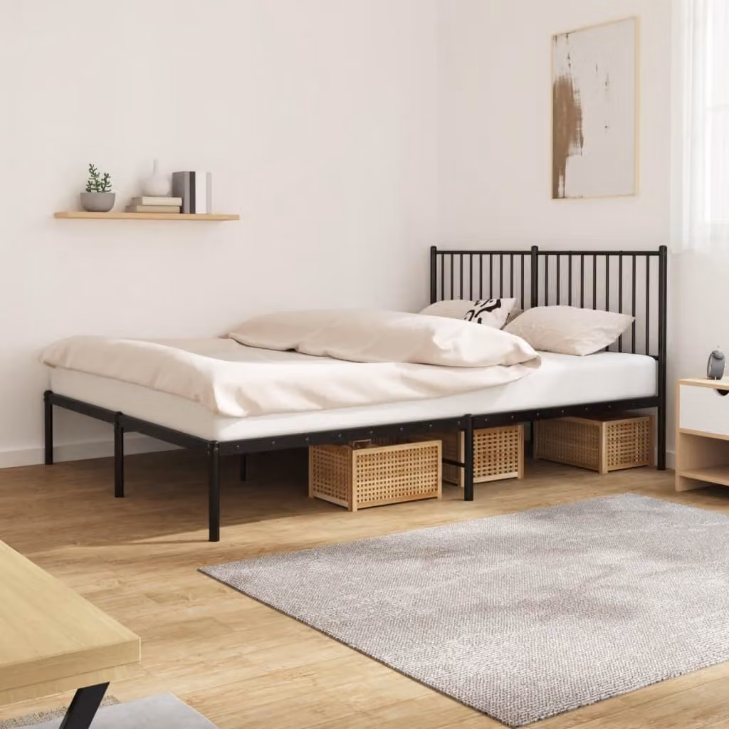 The Living Store Struttura letto con testiera in metallo nero 160x200 cm