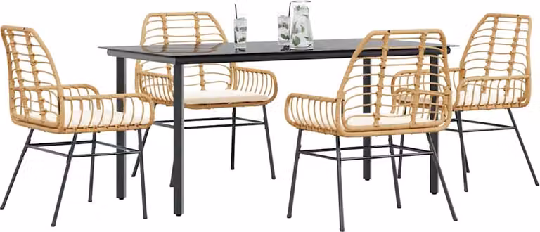 Maison Exclusive - Set da Pranzo da Giardino 5pz con Cuscini Polyrattan Vetro