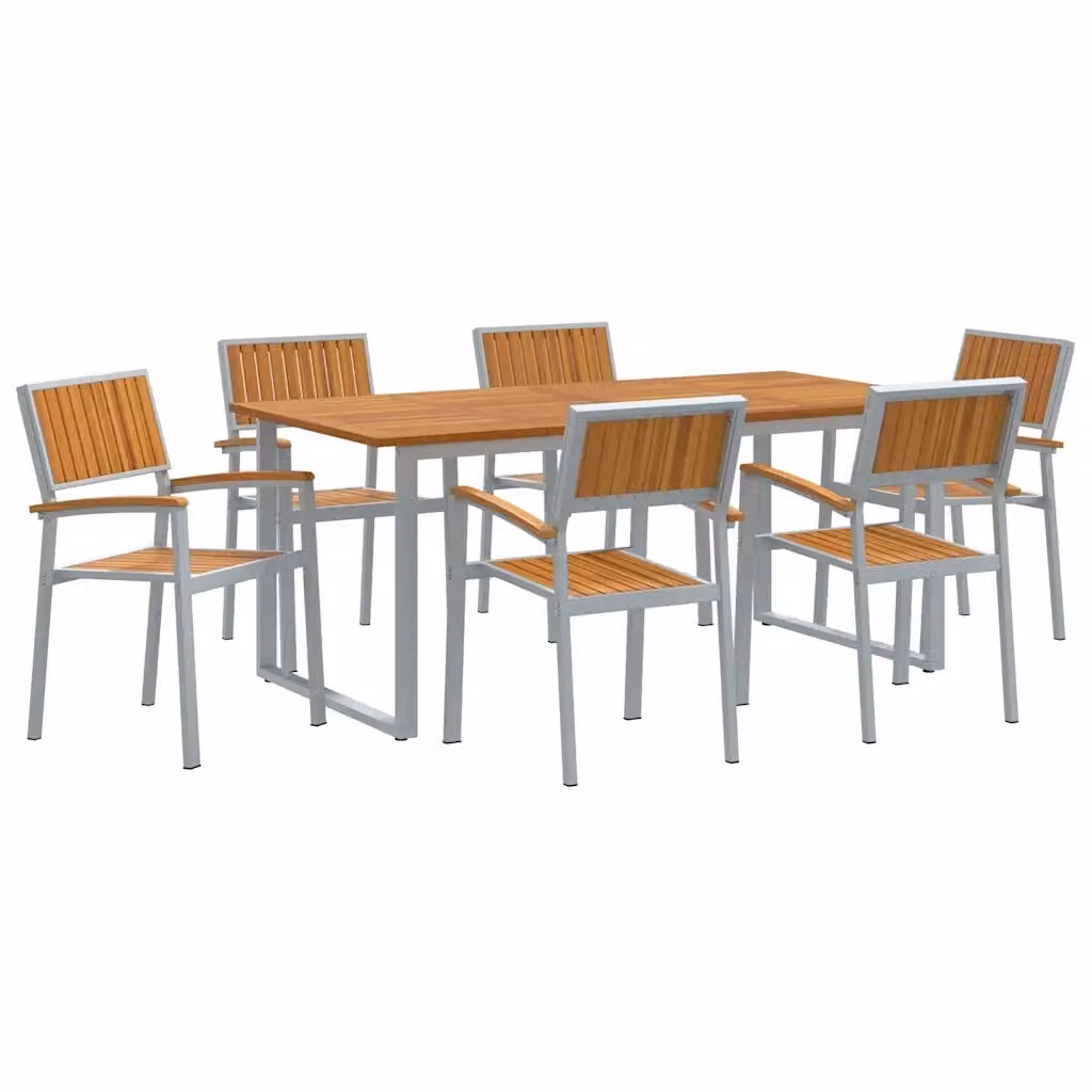 vidaXL Set da Pranzo per Giardino e Terrazzo in Legno di Acacia Grigio, 7 Pezzi – 2