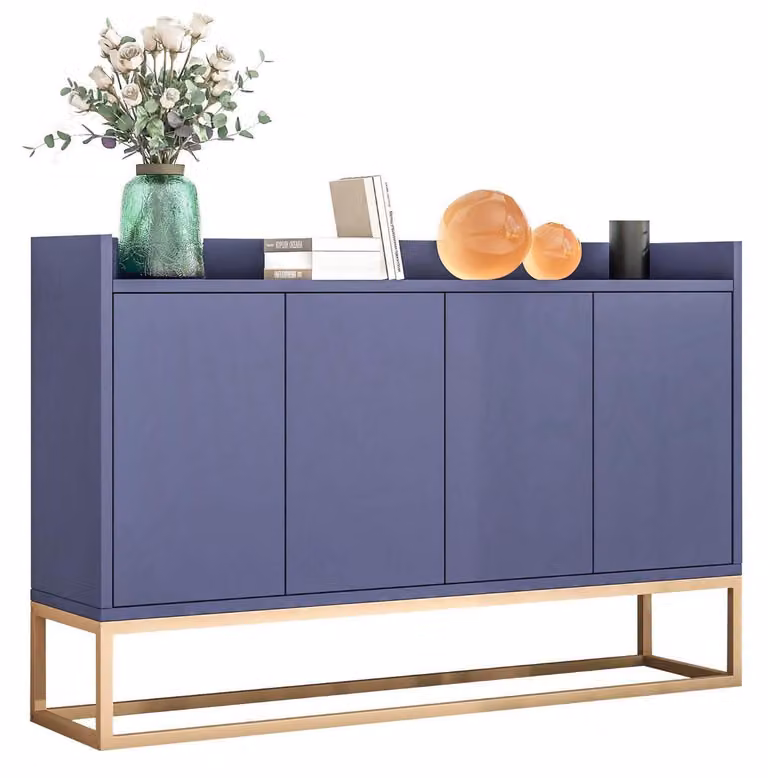 Mobile contenitore da 120 cm, colore blu, con 4 ante e ripiani regolabili; pensile da cucina con piano di lavoro