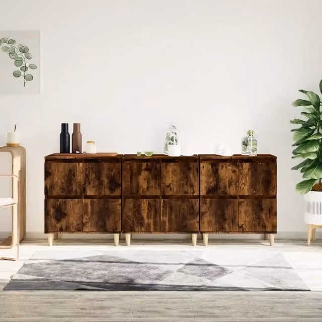 Set di 3 Credenze vidaXL in Legno Marrone Opaco, Appese a Parete, L/P/H: 60 x 35 x 70 cm – 1