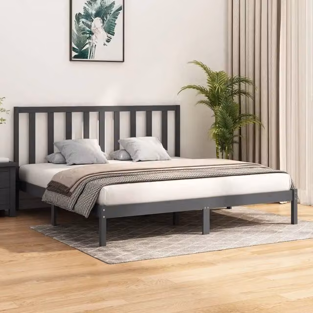 Letto con giroletto vidaXL in legno massello di pino grigio L/P: 200 x 200 cm
