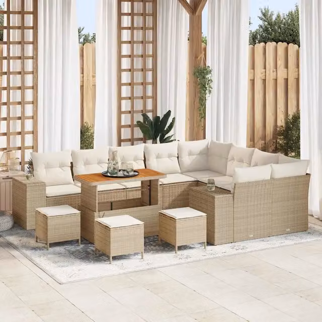 Set Divano da Giardino Moderno vidaXL a Forma a U con Cuscini Beige – 1
