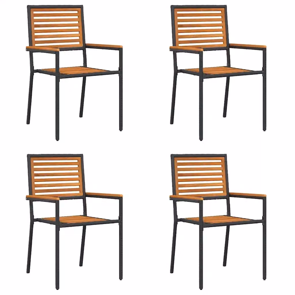 Set di 4 sedie impilabili da giardino vidaXL in legno di acacia e rattan, colore marrone e nero