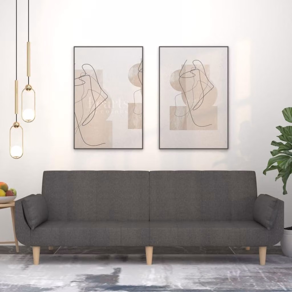 vidaXL Divano Letto Click-Clack Moderno in Tessuto Grigio con Cuscini e Struttura in Legno Solido