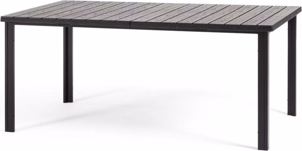 Tavolo rettangolare da esterno 180x90 cm, struttura in acciaio e doghe effetto legno, 8 posti a sedere, stile moderno per giardino o terrazza - THOMAS - Nero