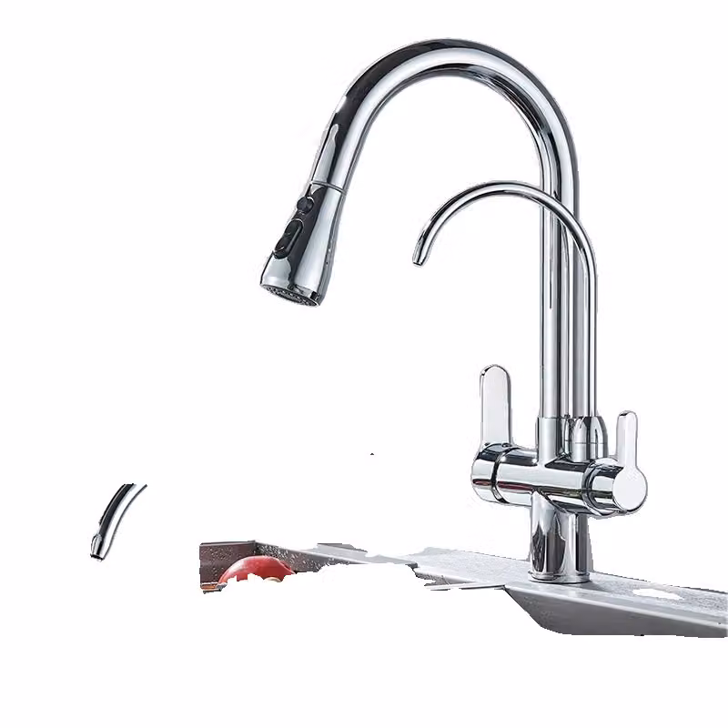 Miscelatore da cucina, a due manopole, con funzione spray estraibile, colore bianco