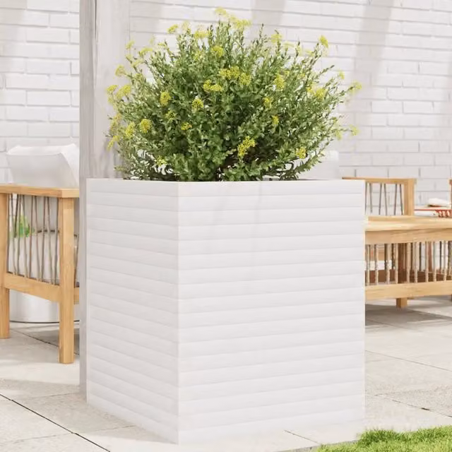 Fioriera da Giardino-Vaso da Esterno Bianca 60x60x68,5 m Legno Massello di Pino