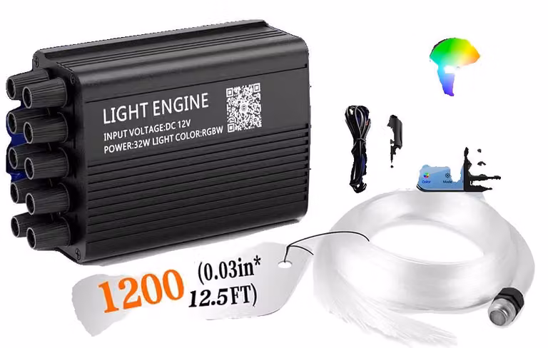 Kit illuminazione con fibra ottica, a doppio colore, controllabile tramite app/telecomando, effetto "pioggia di stelle", composto da 1200 elementi, lunghezza totale 3,6 metri