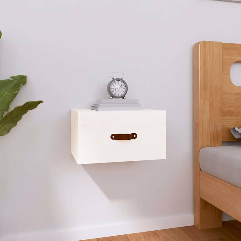 Comodino a muro vidaXL in legno di pino bianco moderno L: 40 cm, P: 29,5 cm, H: 22 cm
