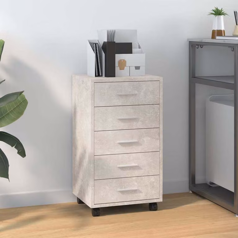 vidaXL Cassettiera Moderna con Ruote in Legno e Metallo Grigio Cemento