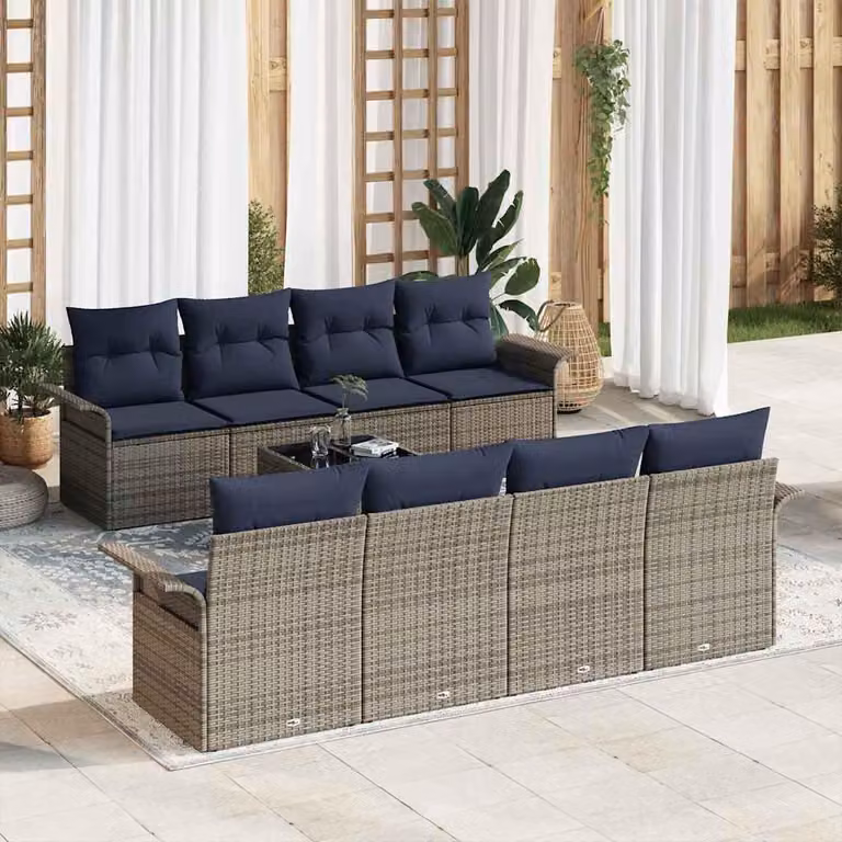 Maison Exclusive - Set da giardino composto da 9 pezzi, divano, colore grigio, realizzato in rattan sintetico