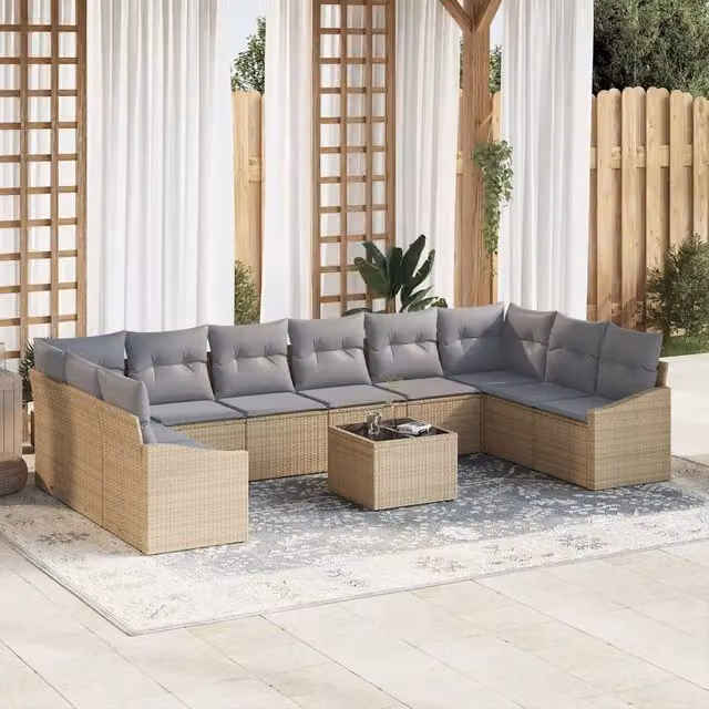 vidaXL Set Divano da Giardino con Tavolino e Cuscini in Polyrattan Beige e Grigio – 1